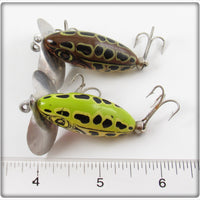 Arbogast Brown Leopard Frog & Green Leopard Frog Spinning Jitterbug Pair