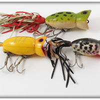 Arbogast Frog, Yellow & Coachdog Hula Popper Lot Of Three 