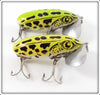 Vintage Fred Arbogast Green Leopard Frog Jitterbug Lure Pair