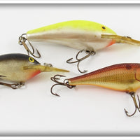 Vintage Rapala Chartruese, Black & Natural Lot Of Three Lures