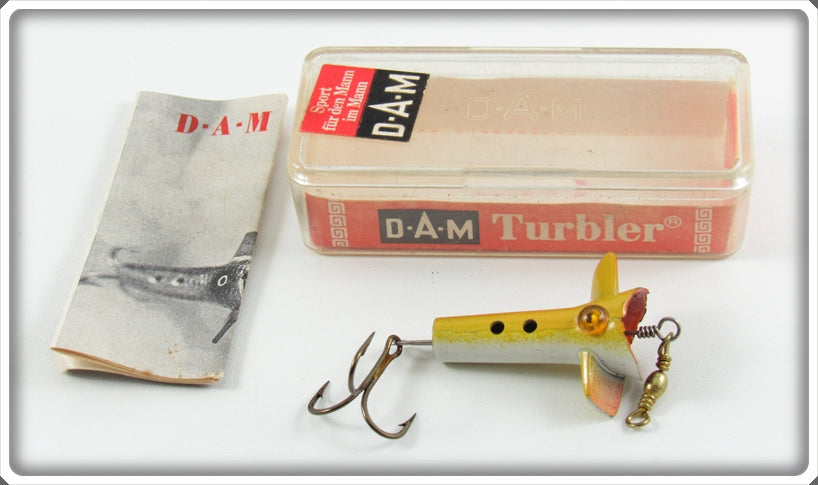 dam lures fishing Vintage DAM Yellow & White Turbler Lure In Box For Sale