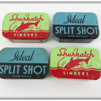 Vintage Shurkatch & Ideal Split Shot Tin Lot Of Four 