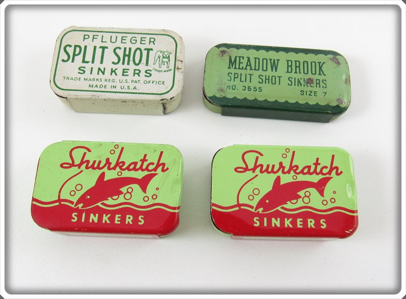 Pflueger, Shurkatch & Meadow Brook Split Shot Tin Lot Of Four 