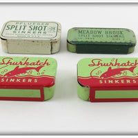 Pflueger, Shurkatch & Meadow Brook Split Shot Tin Lot Of Four