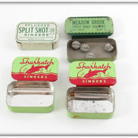 Pflueger, Shurkatch & Meadow Brook Split Shot Tin Lot Of Four