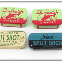 Pflueger, Shurkatch & Ideal Split Shot Tin Lot Of Four