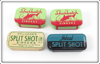 Pflueger, Shurkatch & Ideal Split Shot Tin Lot Of Four