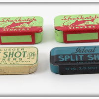 Pflueger, Shurkatch & Ideal Split Shot Tin Lot Of Four