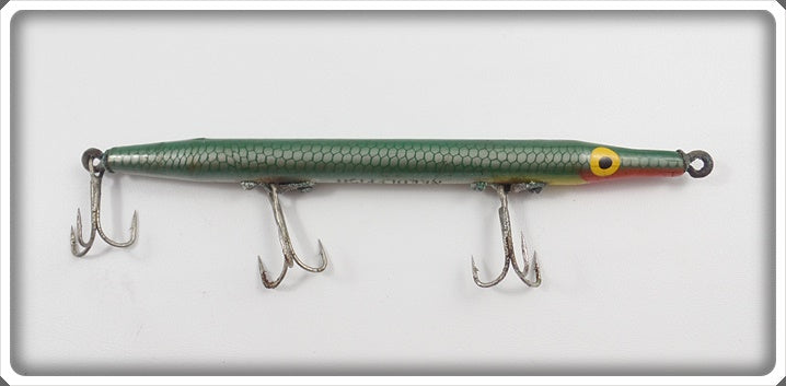 VINTAGE BOONE BAIT CO. NEEDLE FISH WOOD LURE in GREEN SCALE