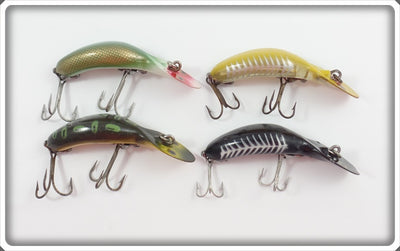 Heddon Tadpolly Spook Lot Of Four: Bullfrog, Green Shad, Yellow Shore, & Black Shore