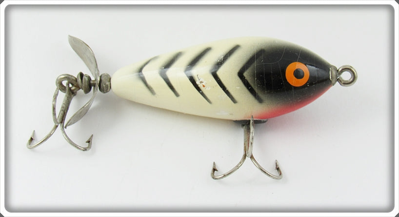 Vintage Bomber White Black Ribs Top Bomber Lure