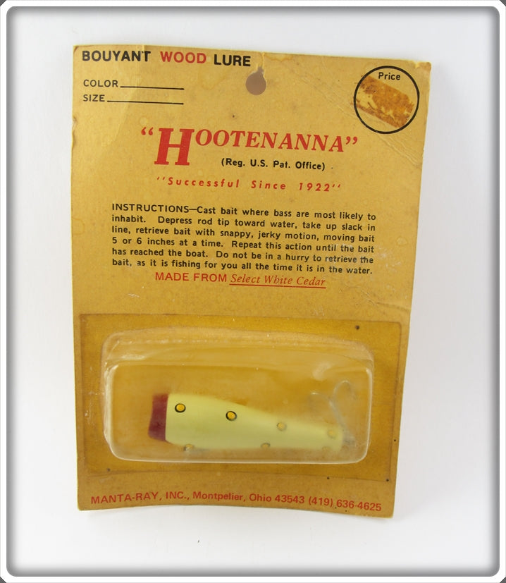 Vintage Manta Ray Inc Yellow & Red Hootenanna Lure On Card 