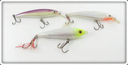 Rapala Purple, White & Yellow Head Minnow Lot Of Three Lures