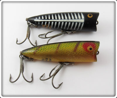 Vintage Heddon Black Shore & Perch Chugger Spook Lure Pair