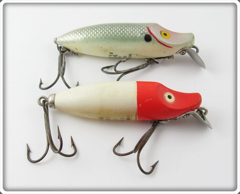 Vintage Heddon Shad & Red Head White River Runt Lure Pair 