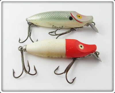 Vintage Heddon Shad & Red Head White River Runt Lure Pair 